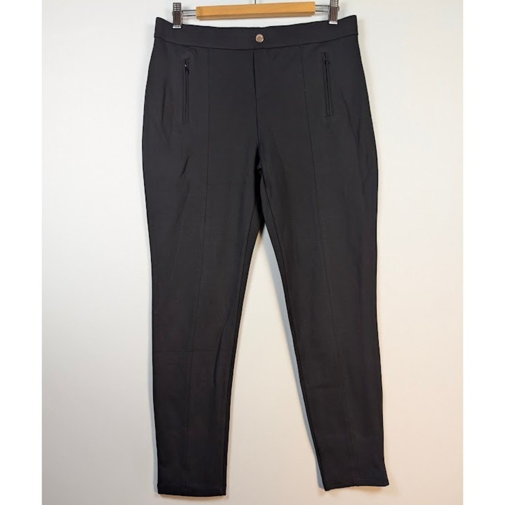 Philosophy Skinny Pants Womens 14 Black Stretch Ponte Zip Pocket Seamed Front